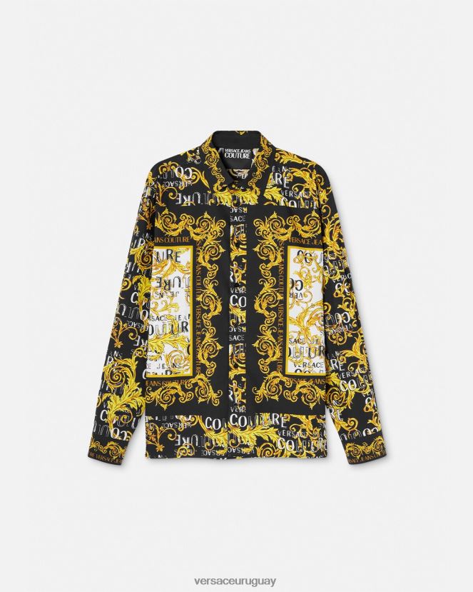 Versace camisa de alta costura con logo hombres oro negro ropa H88R0H2393