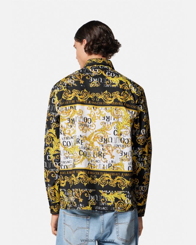 Versace camisa de alta costura con logo hombres oro negro ropa H88R0H2393