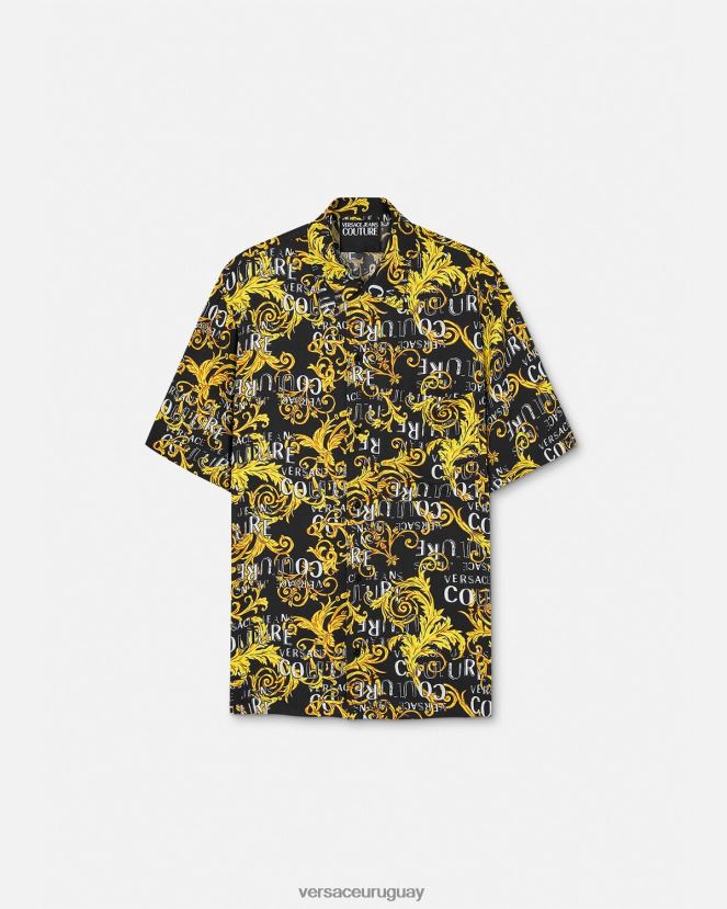 Versace camisa de alta costura con logo hombres oro negro ropa H88R0H2394
