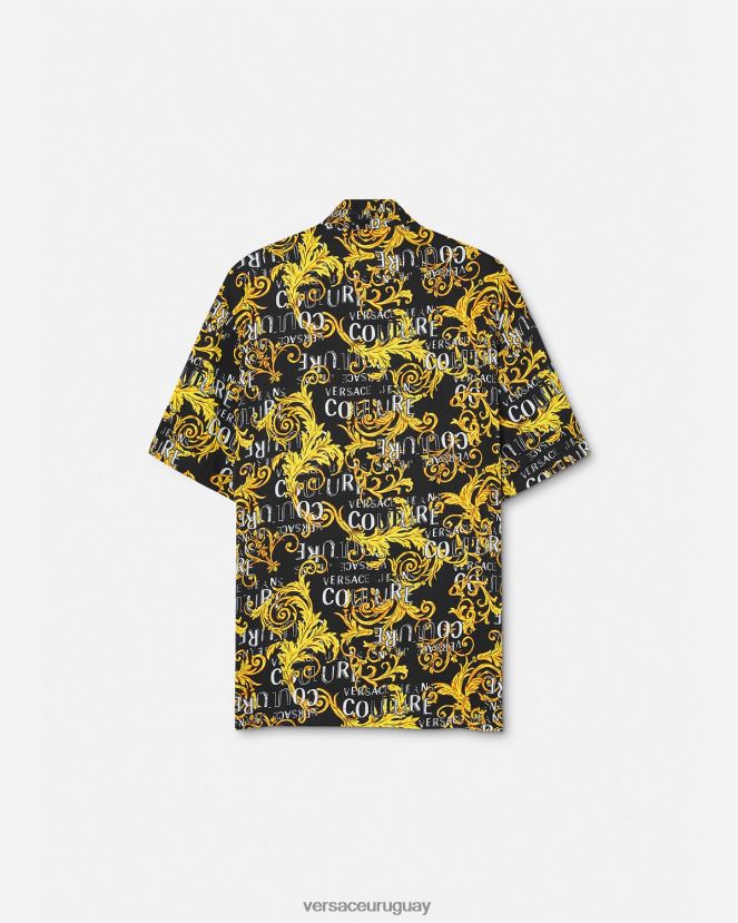 Versace camisa de alta costura con logo hombres oro negro ropa H88R0H2394