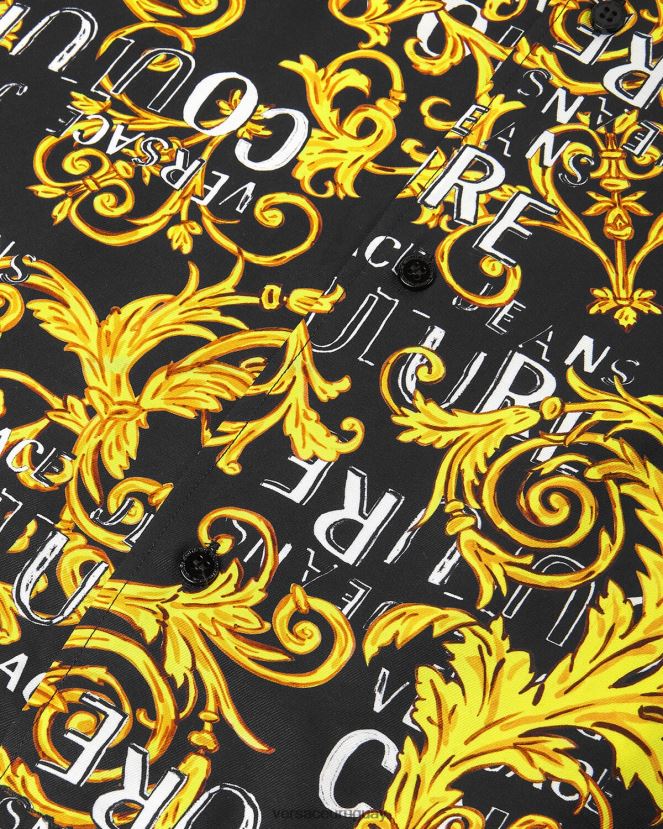 Versace camisa de alta costura con logo hombres oro negro ropa H88R0H2394