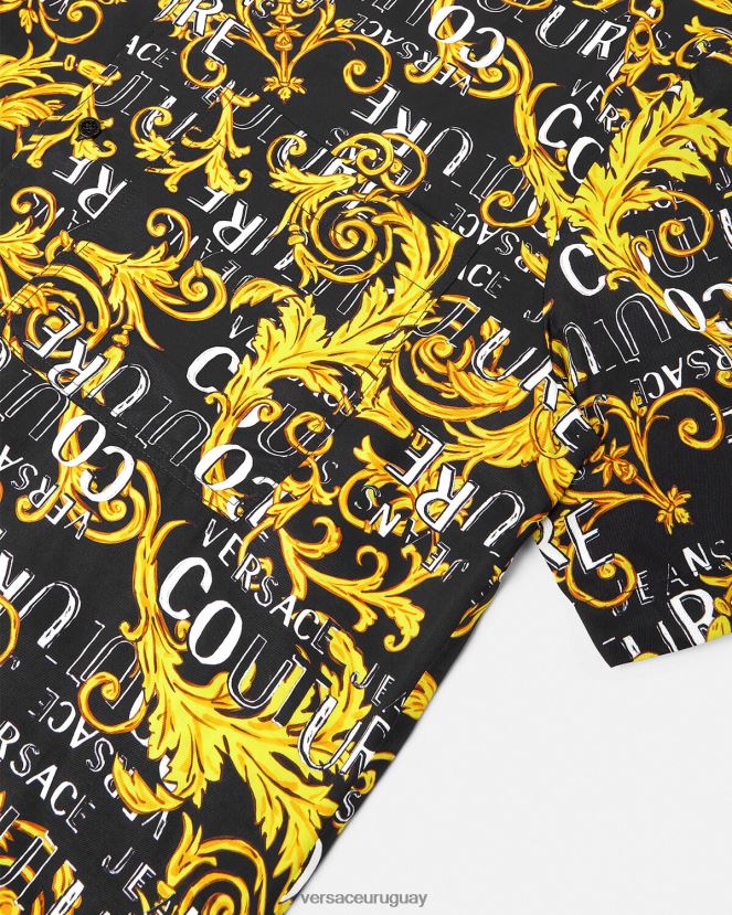 Versace camisa de alta costura con logo hombres oro negro ropa H88R0H2394