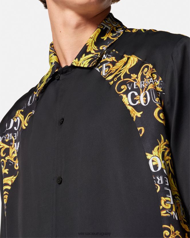 Versace camisa de alta costura con logo hombres oro negro ropa H88R0H2395