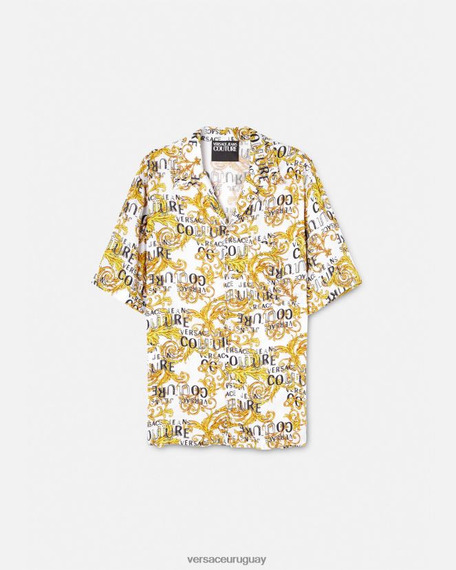 Versace camisa de alta costura con logo hombres oro y blanco ropa H88R0H2396