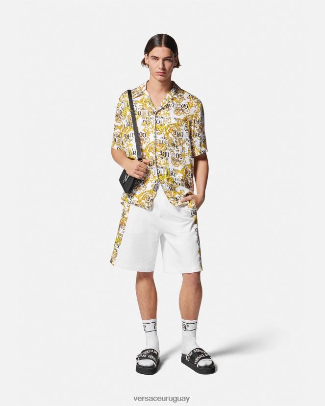 Versace camisa de alta costura con logo hombres oro y blanco ropa H88R0H2396