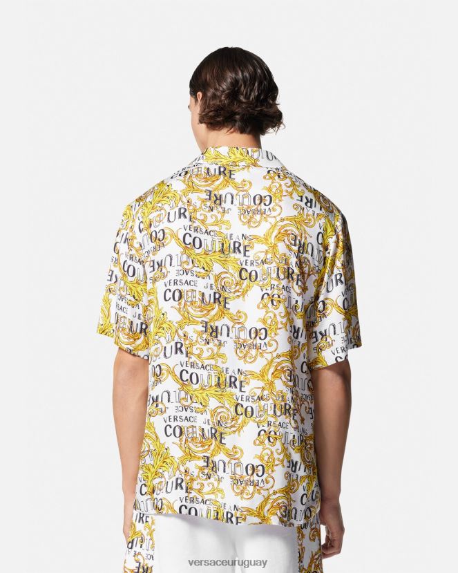 Versace camisa de alta costura con logo hombres oro y blanco ropa H88R0H2396