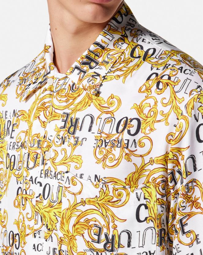 Versace camisa de alta costura con logo hombres oro y blanco ropa H88R0H2396