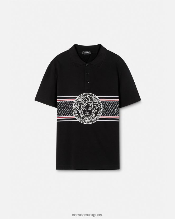 Versace playera tipo polo con bordado de Medusa hombres negro ropa H88R0H1395