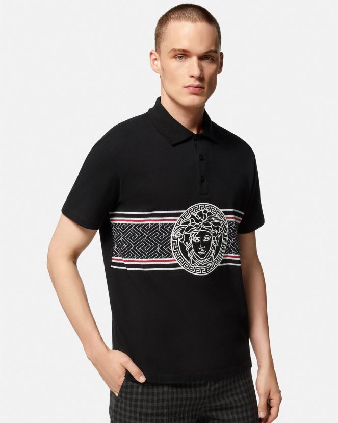 Versace playera tipo polo con bordado de Medusa hombres negro ropa H88R0H1395