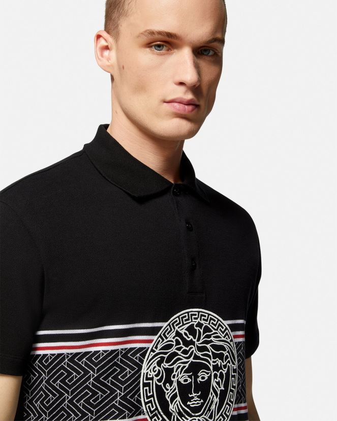 Versace playera tipo polo con bordado de Medusa hombres negro ropa H88R0H1395