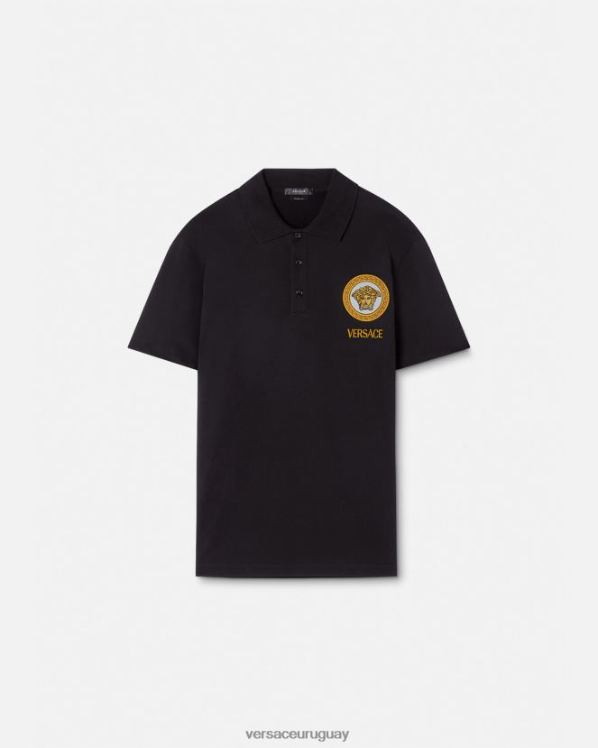 Versace playera tipo polo con bordado de Medusa hombres negro ropa H88R0H1398
