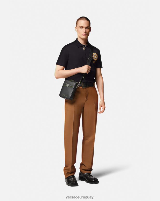 Versace playera tipo polo con bordado de Medusa hombres negro ropa H88R0H1398