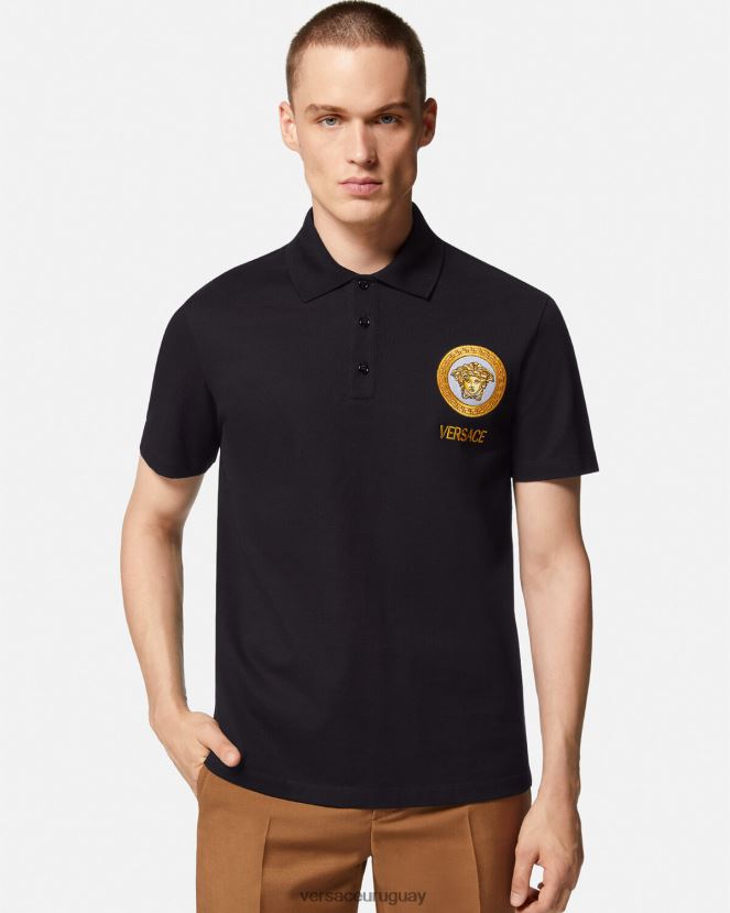 Versace playera tipo polo con bordado de Medusa hombres negro ropa H88R0H1398