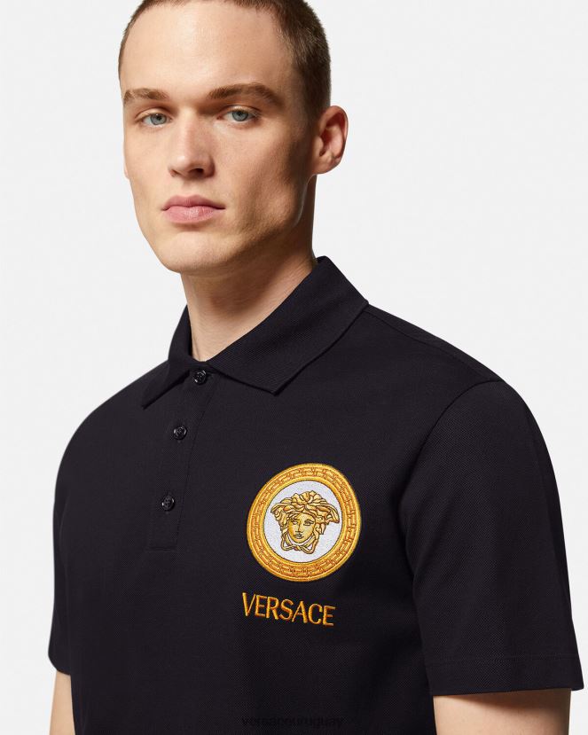 Versace playera tipo polo con bordado de Medusa hombres negro ropa H88R0H1398