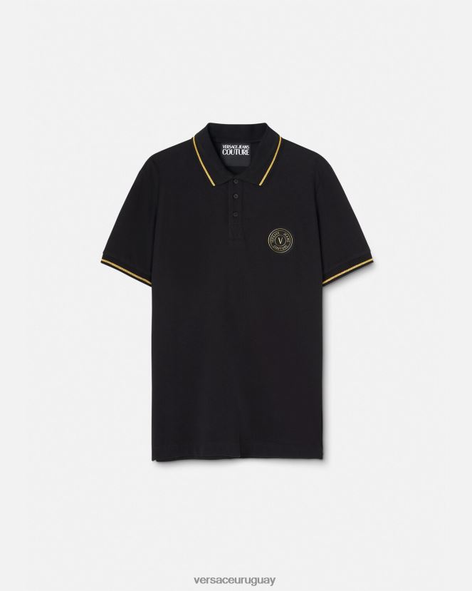 Versace playera tipo polo con emblema en V hombres oro negro ropa H88R0H2363