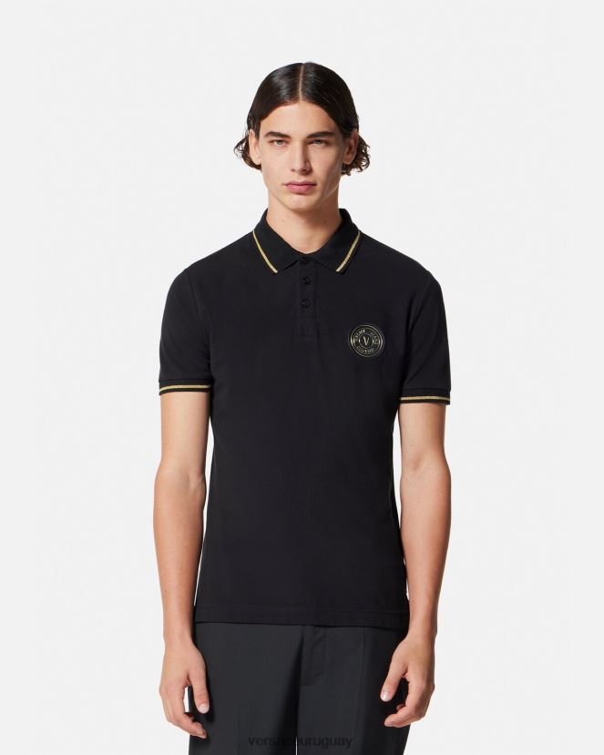 Versace playera tipo polo con emblema en V hombres oro negro ropa H88R0H2363