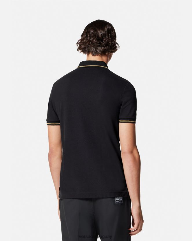 Versace playera tipo polo con emblema en V hombres oro negro ropa H88R0H2363