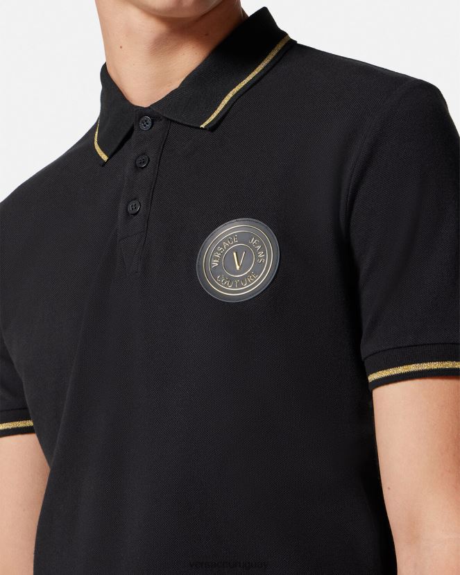 Versace playera tipo polo con emblema en V hombres oro negro ropa H88R0H2363