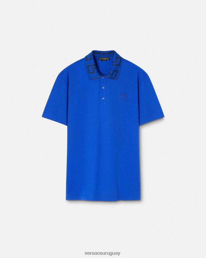 Versace playera tipo polo con greca hombres azul ropa H88R0H1386