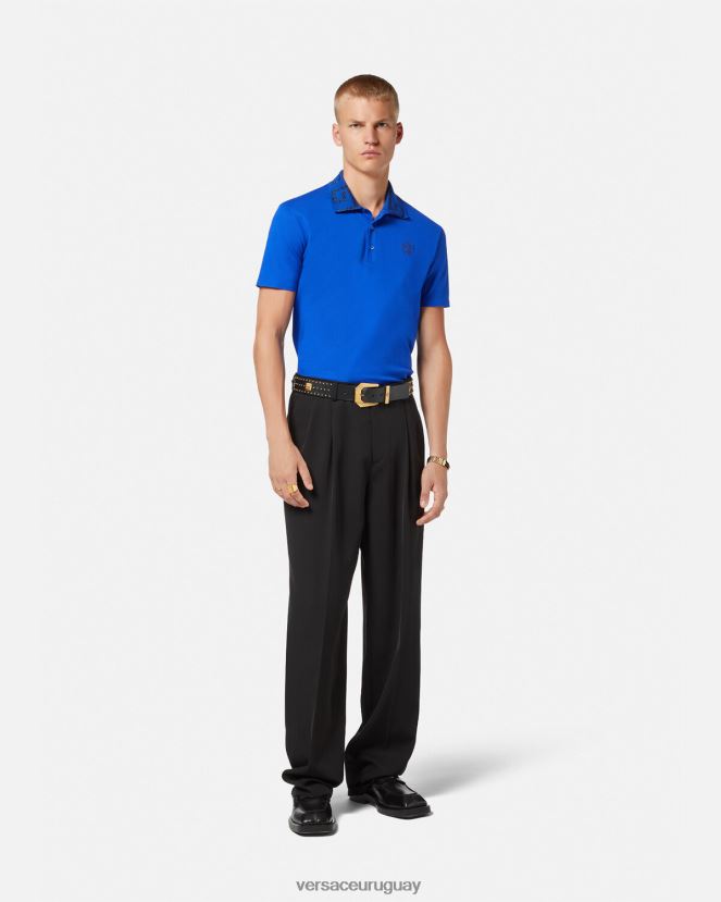 Versace playera tipo polo con greca hombres azul ropa H88R0H1386