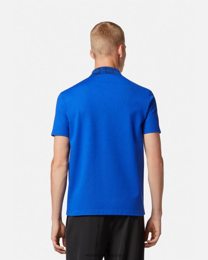 Versace playera tipo polo con greca hombres azul ropa H88R0H1386