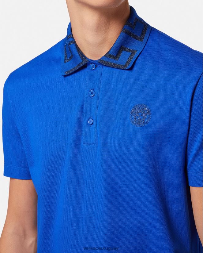 Versace playera tipo polo con greca hombres azul ropa H88R0H1386