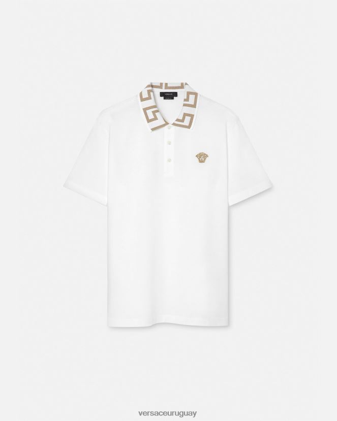 Versace playera tipo polo con greca hombres blanco ropa H88R0H1376