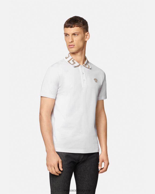 Versace playera tipo polo con greca hombres blanco ropa H88R0H1376