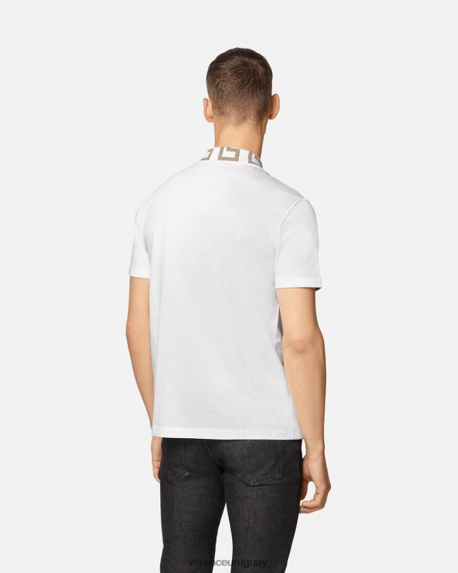 Versace playera tipo polo con greca hombres blanco ropa H88R0H1376