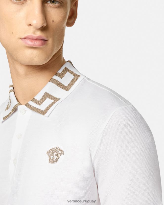 Versace playera tipo polo con greca hombres blanco ropa H88R0H1376