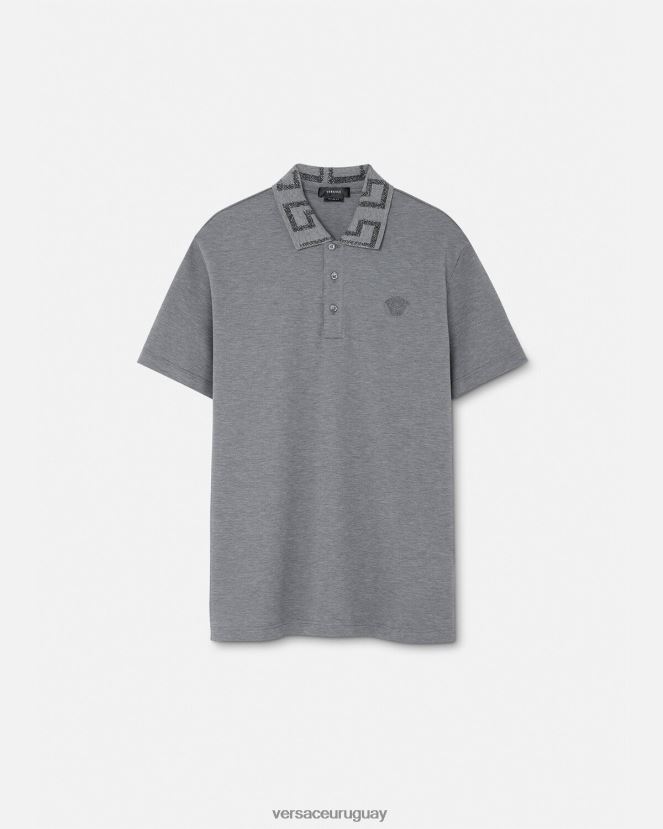 Versace playera tipo polo con greca hombres gris ropa H88R0H1358