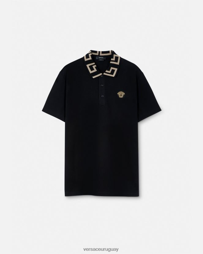 Versace playera tipo polo con greca hombres negro ropa H88R0H1375