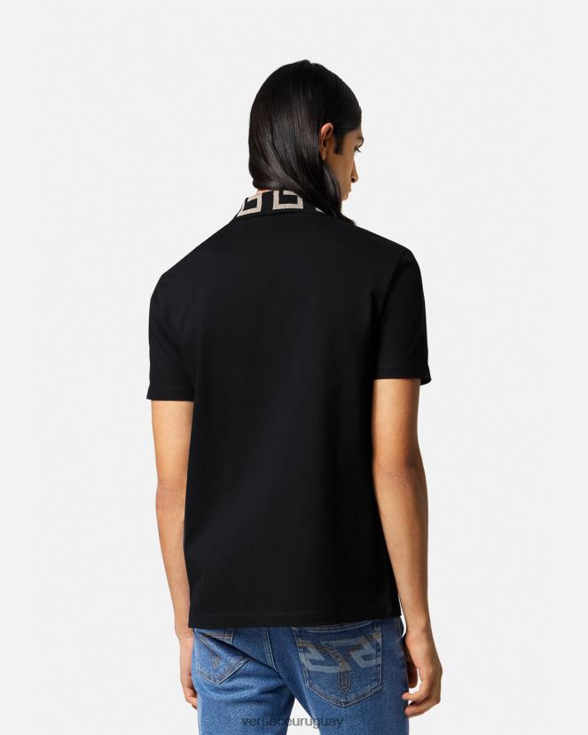 Versace playera tipo polo con greca hombres negro ropa H88R0H1375
