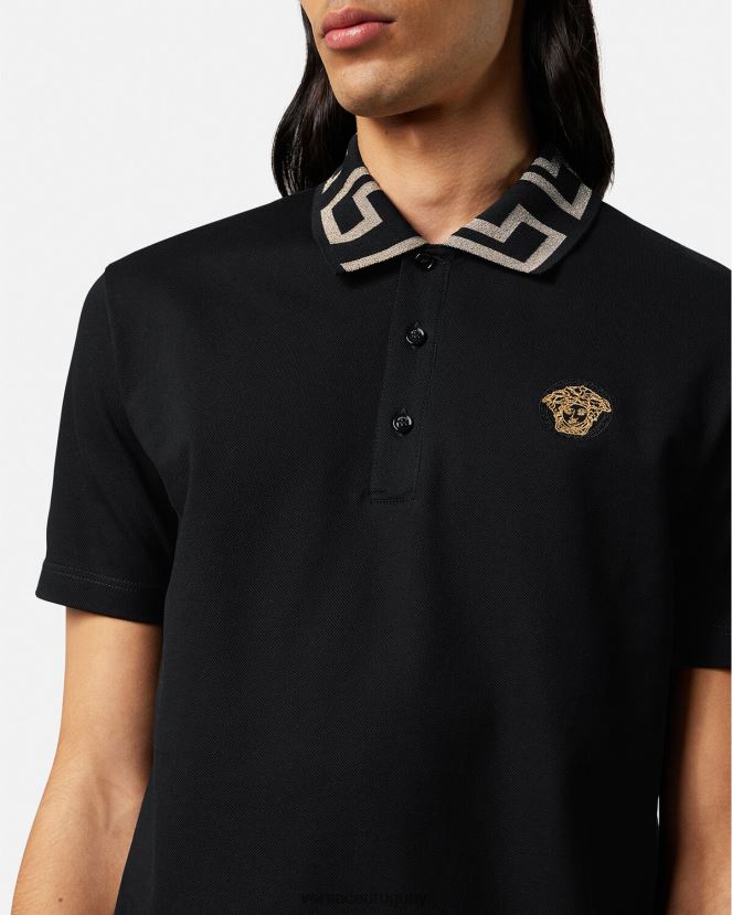 Versace playera tipo polo con greca hombres negro ropa H88R0H1375