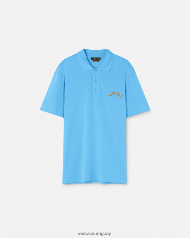 Versace playera tipo polo con logo barroco y conchas marinas hombres azul claro ropa H88R0H1362