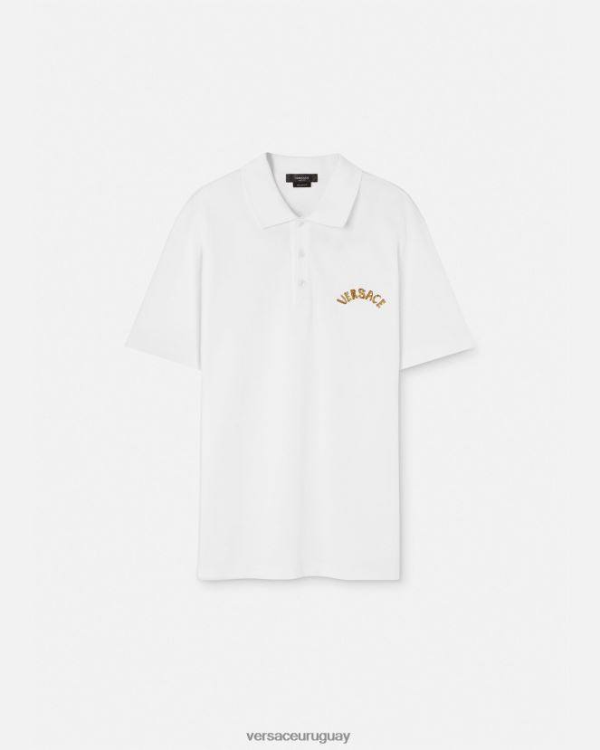 Versace playera tipo polo con logo barroco y conchas marinas hombres blanco ropa H88R0H1361