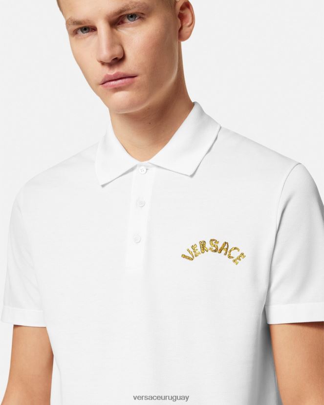 Versace playera tipo polo con logo barroco y conchas marinas hombres blanco ropa H88R0H1361