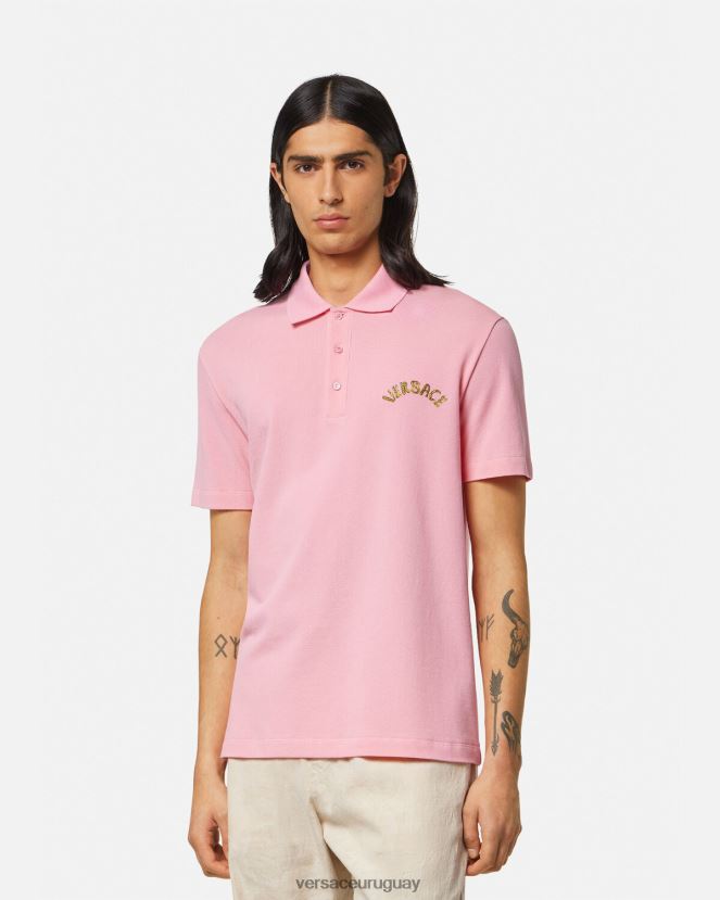 Versace playera tipo polo con logo barroco y conchas marinas hombres rosa ropa H88R0H1365