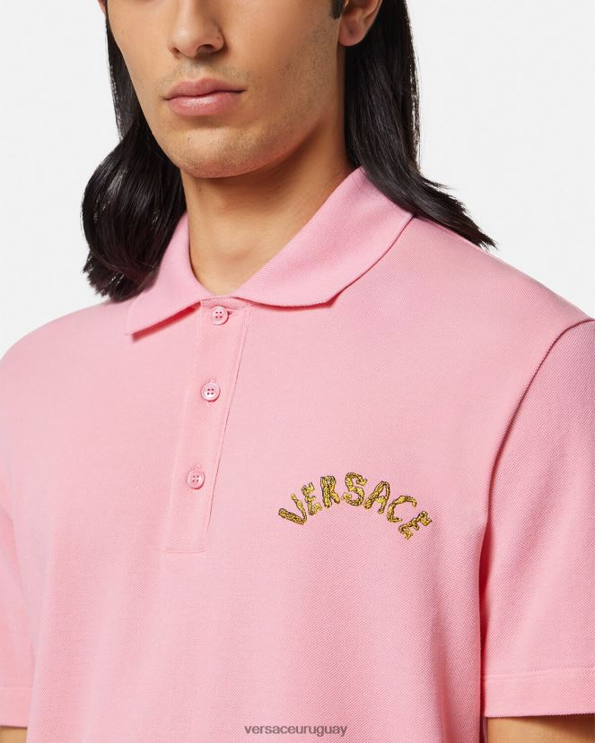 Versace playera tipo polo con logo barroco y conchas marinas hombres rosa ropa H88R0H1365