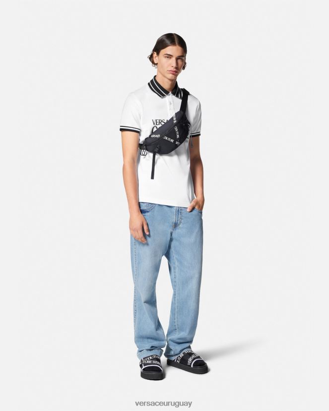 Versace playera tipo polo con logo hombres blanco ropa H88R0H2360