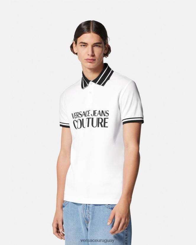 Versace playera tipo polo con logo hombres blanco ropa H88R0H2360
