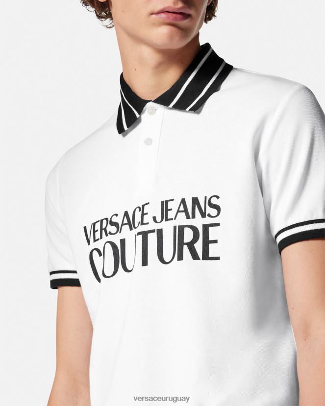 Versace playera tipo polo con logo hombres blanco ropa H88R0H2360