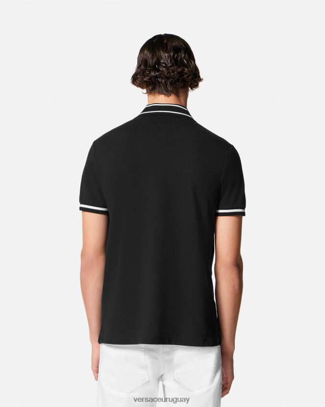 Versace playera tipo polo con logo hombres negro ropa H88R0H2361