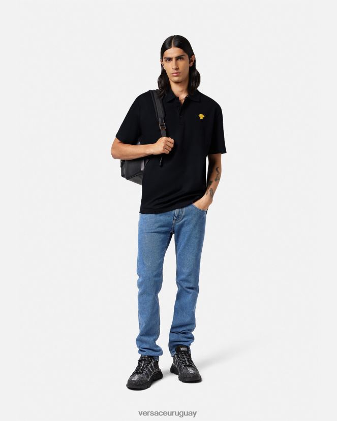 Versace playera tipo polo con medusa hombres negro ropa H88R0H1373