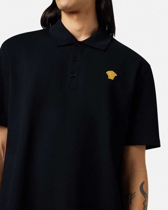 Versace playera tipo polo con medusa hombres negro ropa H88R0H1373