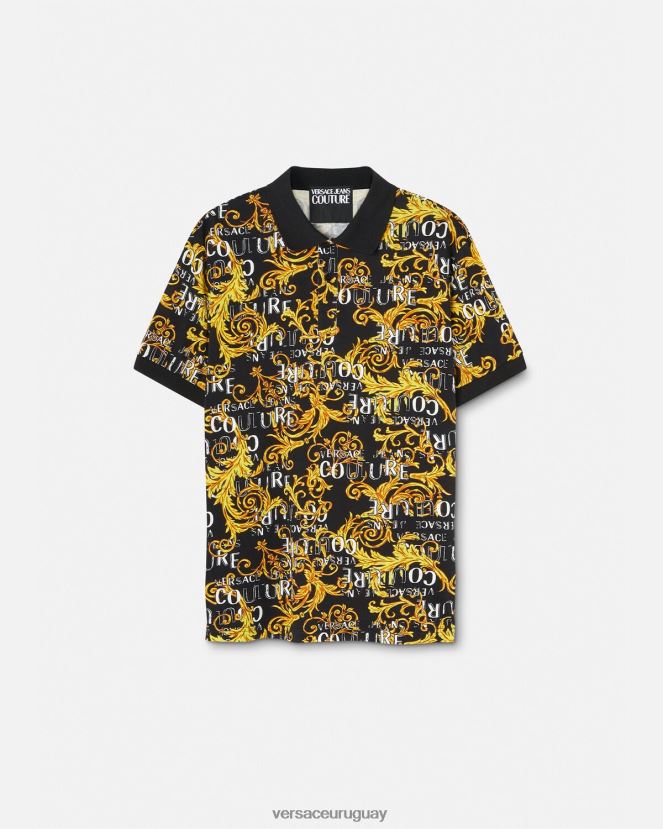 Versace polo de alta costura con logo hombres oro negro ropa H88R0H2391
