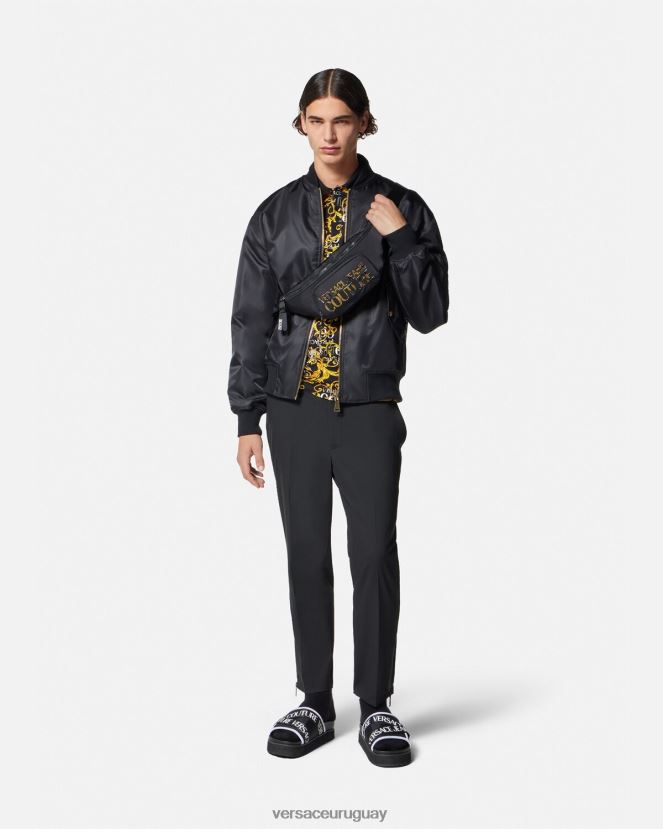 Versace polo de alta costura con logo hombres oro negro ropa H88R0H2391