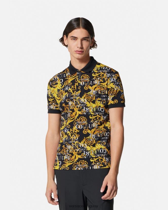 Versace polo de alta costura con logo hombres oro negro ropa H88R0H2391
