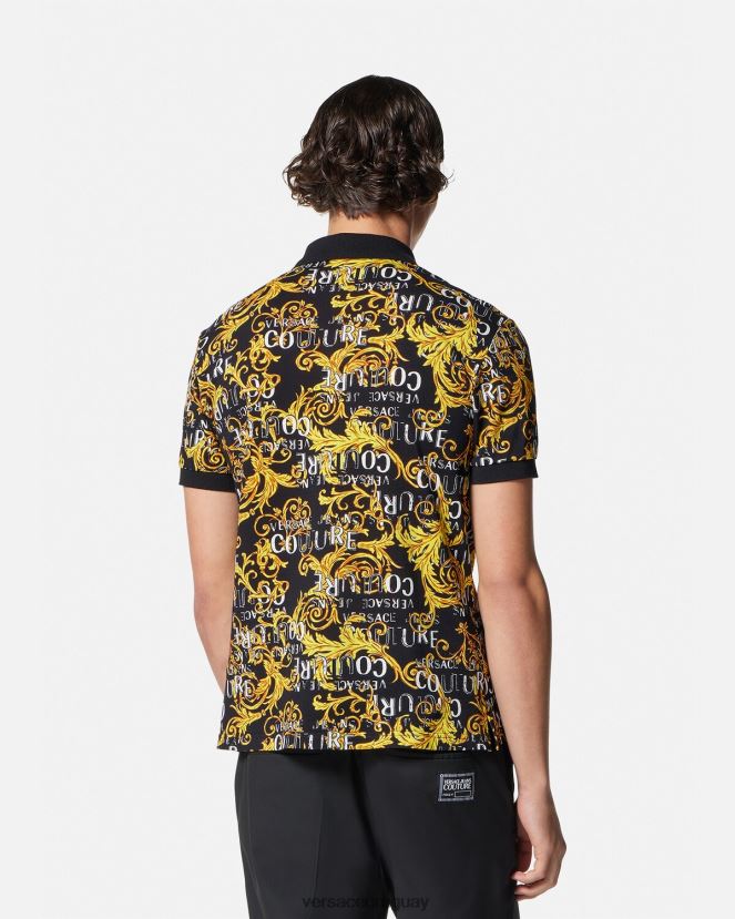 Versace polo de alta costura con logo hombres oro negro ropa H88R0H2391