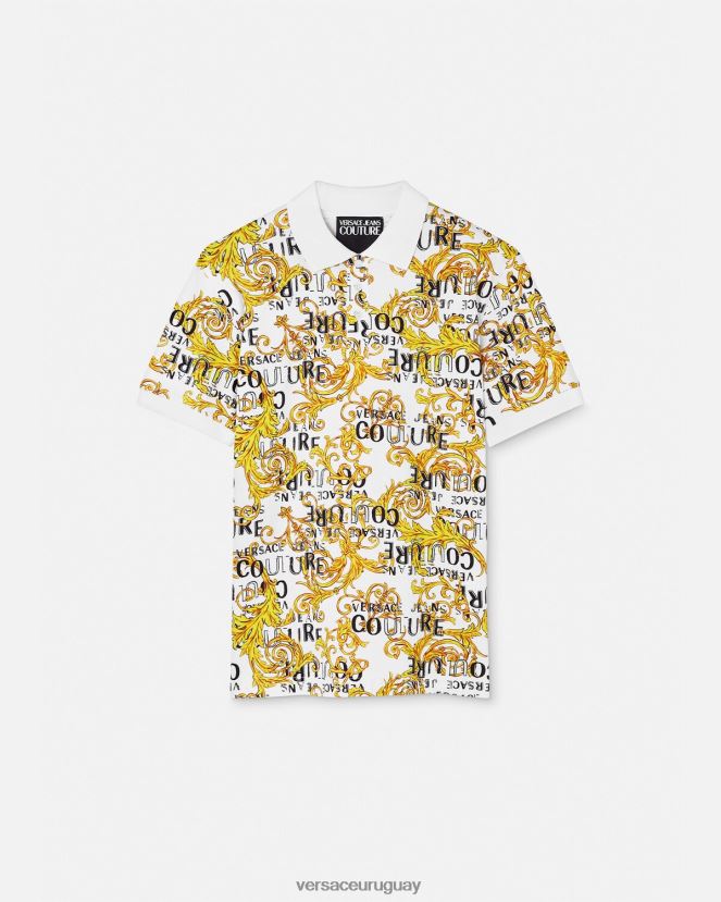 Versace polo de alta costura con logo hombres oro y blanco ropa H88R0H2390